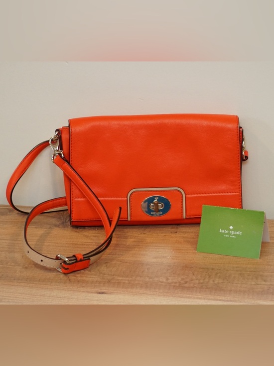 kate spade Handbags - Kate Spade Orange Leather Turnlock Flap Crossbody Cream Trim silver Hardware